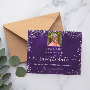Prospectus 11,4 Cm X 14,2 Cm Anniversaire violet argent photo enregistrer date