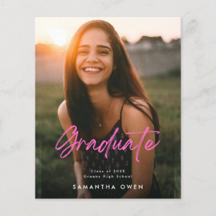 Prospectus 11,4 Cm X 14,2 Cm Annonce de remise de diplôme avec photo rose vif à