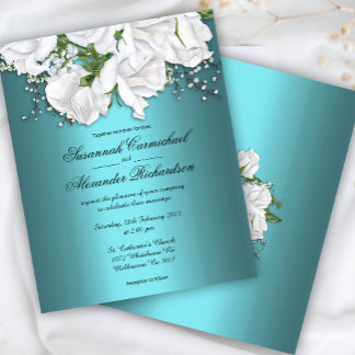 Prospectus 11,4 Cm X 14,2 Cm Aqua Elegance, White Roses Budget Mariage Invitati