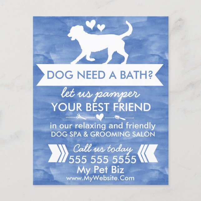 Prospectus 11,4 Cm X 14,2 Cm Aquarelle personnalisable Blue Dog Grooming Flyer (Devant)