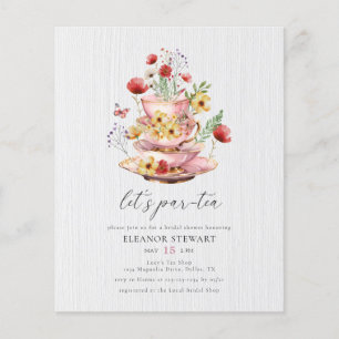 Prospectus 11,4 Cm X 14,2 Cm Aquarelle Tea Party Bridal Show Invitation