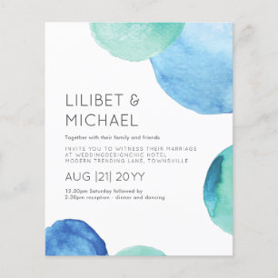 Prospectus 11,4 Cm X 14,2 Cm Aquarelle Verre de mer Abstrait Turquoise Mariage 
