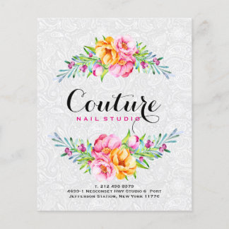 Prospectus 11,4 Cm X 14,2 Cm Aquarelles colorées Cadre floral Bouquet