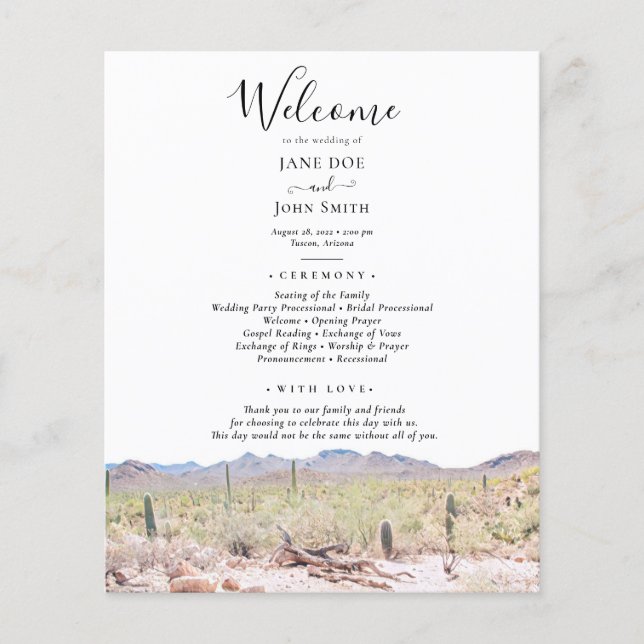 Prospectus 11,4 Cm X 14,2 Cm Arizona Desert Wedding Programme Circulaire (Devant)