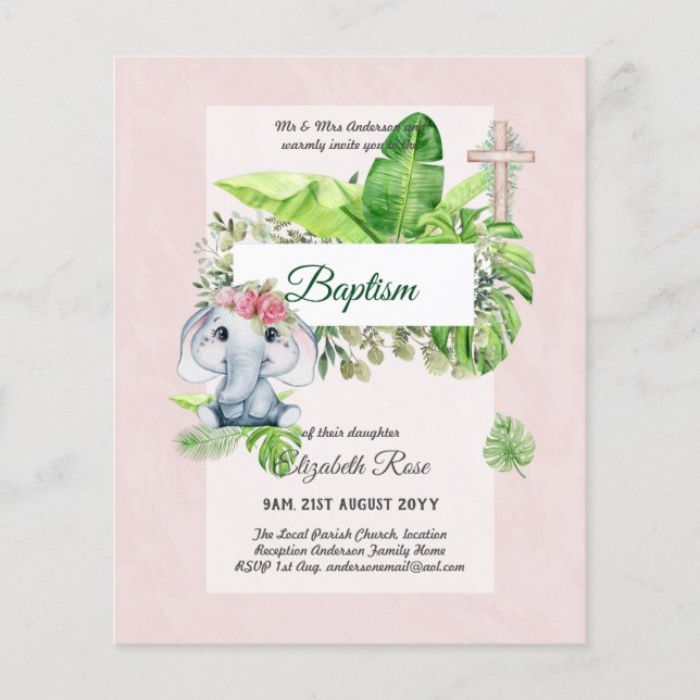 Prospectus 11,4 Cm X 14,2 Cm Baby Elephant BAPTISM Bautizo Bautismo Invitations (Devant)
