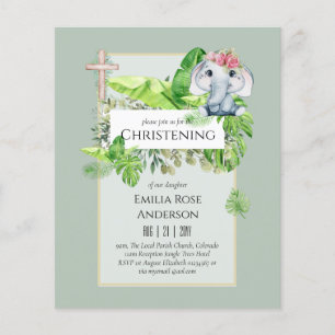 Prospectus 11,4 Cm X 14,2 Cm Baby Elephant CHRISTENING Invitation pour les fill