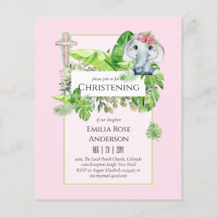 Prospectus 11,4 Cm X 14,2 Cm Baby Elephant CHRISTENING Invitation pour les fill