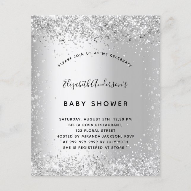 Prospectus 11,4 Cm X 14,2 Cm Baby shower argent parties scintillant invitation  (Devant)