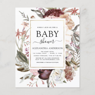Prospectus 11,4 Cm X 14,2 Cm Baby Shower Bohème Chic Rose Poussiéreux Bourgogne