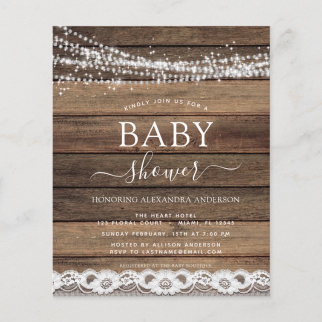 Prospectus 11,4 Cm X 14,2 Cm Baby shower Budget Rustique Farmhouse Lace (Devant)