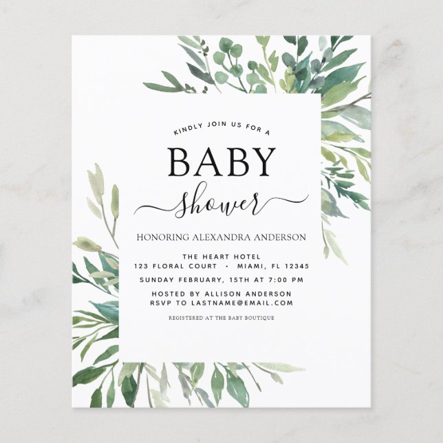 Prospectus 11,4 Cm X 14,2 Cm Baby shower Budget Vert Botanique (Devant)