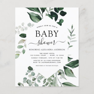 Prospectus 11,4 Cm X 14,2 Cm Baby shower Budget vert Invitation botanique