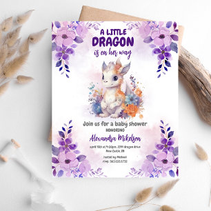 Prospectus 11,4 Cm X 14,2 Cm Baby shower Dragon d'aquarelle violet budget