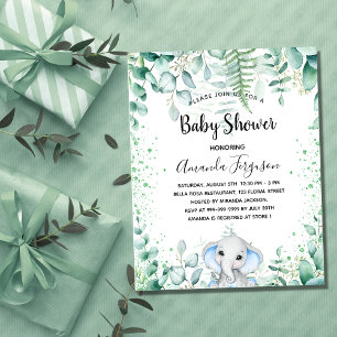 Prospectus 11,4 Cm X 14,2 Cm Baby shower éléphant eucalyptus invitation budgéta