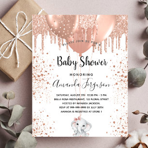 Prospectus 11,4 Cm X 14,2 Cm Baby shower éléphante fille rose invitation budgét