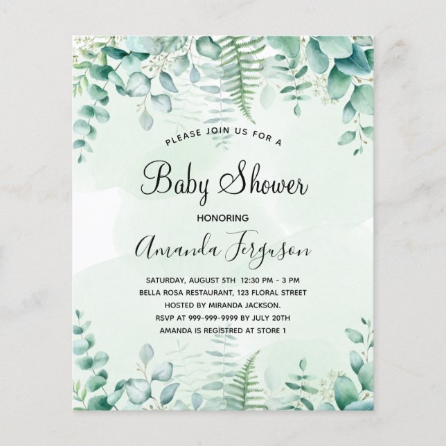 Prospectus 11,4 Cm X 14,2 Cm Baby shower eucalyptus woland invitation budgétair (Devant)