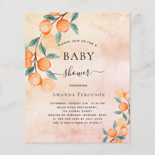 Prospectus 11,4 Cm X 14,2 Cm Baby shower oranges rose or budget invitation