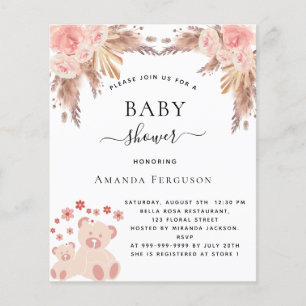 Prospectus 11,4 Cm X 14,2 Cm Baby shower pampas herbe pelée invitation budget