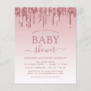 Prospectus 11,4 Cm X 14,2 Cm Baby Shower Rose Gold Pailleté Rose Clair