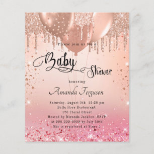 Prospectus 11,4 Cm X 14,2 Cm Baby shower rose rose or rose invitation budget