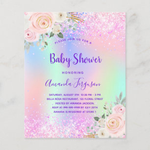 Prospectus 11,4 Cm X 14,2 Cm Baby Shower rose violet pailleté floral budget