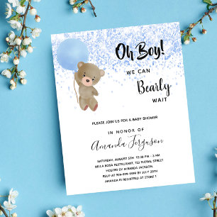 Prospectus 11,4 Cm X 14,2 Cm Baby shower teddy bear boy bleu budget invitation