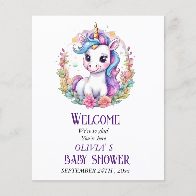 Prospectus 11,4 Cm X 14,2 Cm Baby shower Unicorn (Devant)
