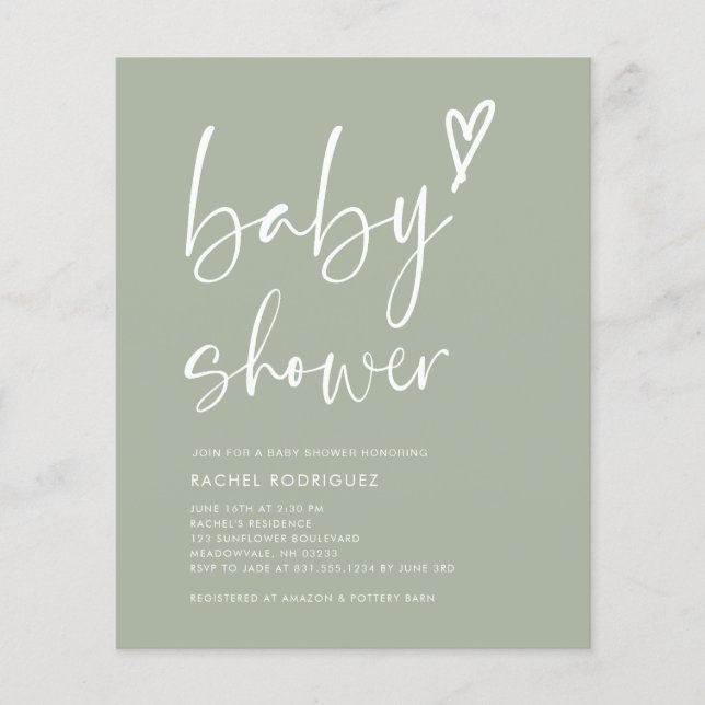 Prospectus 11,4 Cm X 14,2 Cm Baby shower vert Boho Sage Budget (Devant)