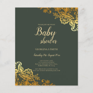 Prospectus 11,4 Cm X 14,2 Cm Baby Shower Vert Émeraude et Dentelle Dorée