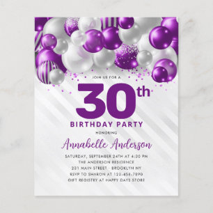 Prospectus 11,4 Cm X 14,2 Cm Ballons d'argent violet bon marché Parties scintil
