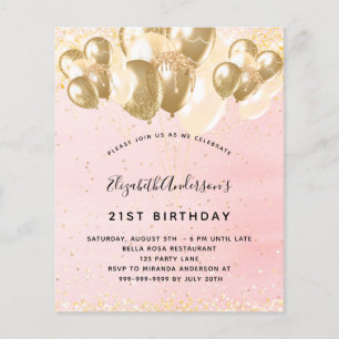 Prospectus 11,4 Cm X 14,2 Cm Ballons en glitter or rose blush pour anniversaire