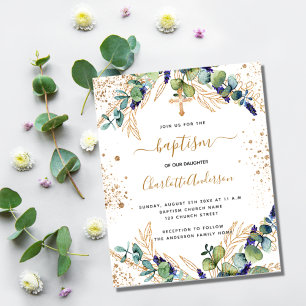 Prospectus 11,4 Cm X 14,2 Cm Baptême eucalyptus verdure or budget invitation