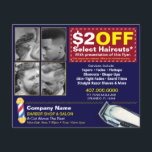 Prospectus 11,4 Cm X 14,2 Cm Barber Shop & Salon Modèle Coupon personnalisable<br><div class="desc">Restez visibles et devant la compétition en customisant, imprimant et distribuant ces prospectus de salon de coiffure à tous ceux qui peuvent utiliser vos services de coiffeur/salon. Montrez votre travail en remplaçant les découpes/images de barbier par les vôtres. Ce dépliant affiche un coupon personnalisable qui ne manquera pas de susciter...</div>