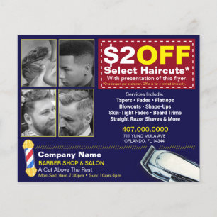 Prospectus 11,4 Cm X 14,2 Cm Barber Shop & Salon Modèle Coupon personnalisable