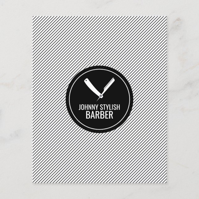 Prospectus 11,4 Cm X 14,2 Cm Barbier cercle et rayure noir (Devant)