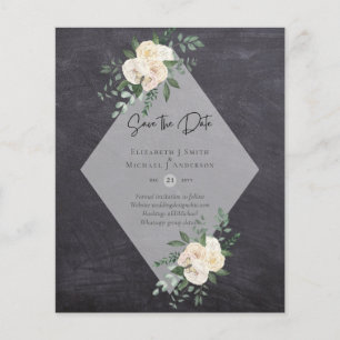 Prospectus 11,4 Cm X 14,2 Cm BAS BUDGET Roses blanches SAUVER LES DATES Moderne