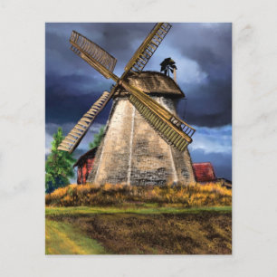 Prospectus 11,4 Cm X 14,2 Cm Beau paysage de moulin à vin Pays-Bas - Dessin