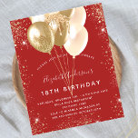 Prospectus 11,4 Cm X 14,2 Cm Birthday party red gold glitter balloons budget<br><div class="desc">Please note that this invitation is on flyer paper and very thin. Envelopes are not included. For thicker invitations (same design) please visit our store. For an elegant 18th (or any age) birthday party. A trendy red background. Decorated with gold glitter, sparkles and balloons. Personalize and add a name, age...</div>