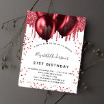 Prospectus 11,4 Cm X 14,2 Cm Birthday white red glitter budget invitation<br><div class="desc">Please note that this invitation is on flyer paper and very thin. Envelopes are not included. For thicker invitations (same design) please visit our store. For an elegant 21st (or any age) birthday. A stylish white background. Decorated with red faux glitter and balloons. Personalize and add a name, age and...</div>