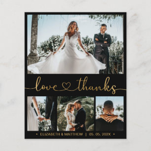 Prospectus 11,4 Cm X 14,2 Cm Black and Gold 4 Photo Collage Mariage Merci