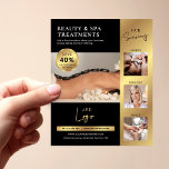 Prospectus 11,4 Cm X 14,2 Cm Black & Gold Beauty Salon Spa Logo Marketing<br><div class="desc">Flyer marketing moderne Black & Gold Beauty Salon avec espace pour votre logo, services, coordonnées et un collage photo. Ce dépliant promotionnel professionnel spa ou salon présente un design faux or avec arrière - plan noir - élégant et chic pour que votre marque puisse se démarquer. Un moyen facile de...</div>