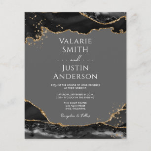 Prospectus 11,4 Cm X 14,2 Cm Black Gold Glitter Agate Wedding Invitation