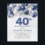 Prospectus 11,4 Cm X 14,2 Cm Bleu Bleu Bleu Parties scintillant de ballons d'ar<br><div class="desc">Glam Moderne Marine Bleu Balloon Argent Parties scintillant Étincelle N'importe quel âge Anniversaire Invitation</div>