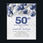 Prospectus 11,4 Cm X 14,2 Cm Bleu Bleu Bleu Parties scintillant en argent 50e a<br><div class="desc">Glam Moderne Marine Bleu Balloon Argent Parties scintillant Étincelle N'importe quel âge Anniversaire Invitation</div>