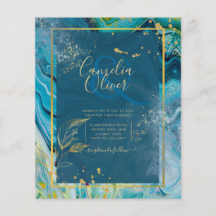 Prospectus 11,4 Cm X 14,2 Cm Bleu Paon Or ENCRE Mariage Abstrait