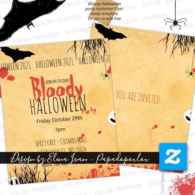Prospectus 11,4 Cm X 14,2 Cm Bloody Halloween invitation (Créateur téléchargé)
