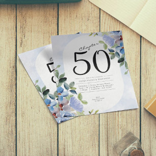 Prospectus 11,4 Cm X 14,2 Cm Blue Floral Budget 50e anniversaire Invitation