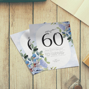 Prospectus 11,4 Cm X 14,2 Cm Blue Floral Budget 60e anniversaire Invitation
