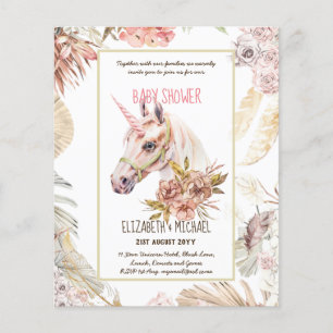 Prospectus 11,4 Cm X 14,2 Cm BOHO UNICORN Baby Shower Invitations Aquarelle