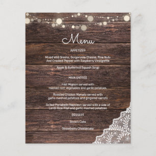 Prospectus 11,4 Cm X 14,2 Cm Bois Budget, Lumières à cordes et dentelles Menu 2
